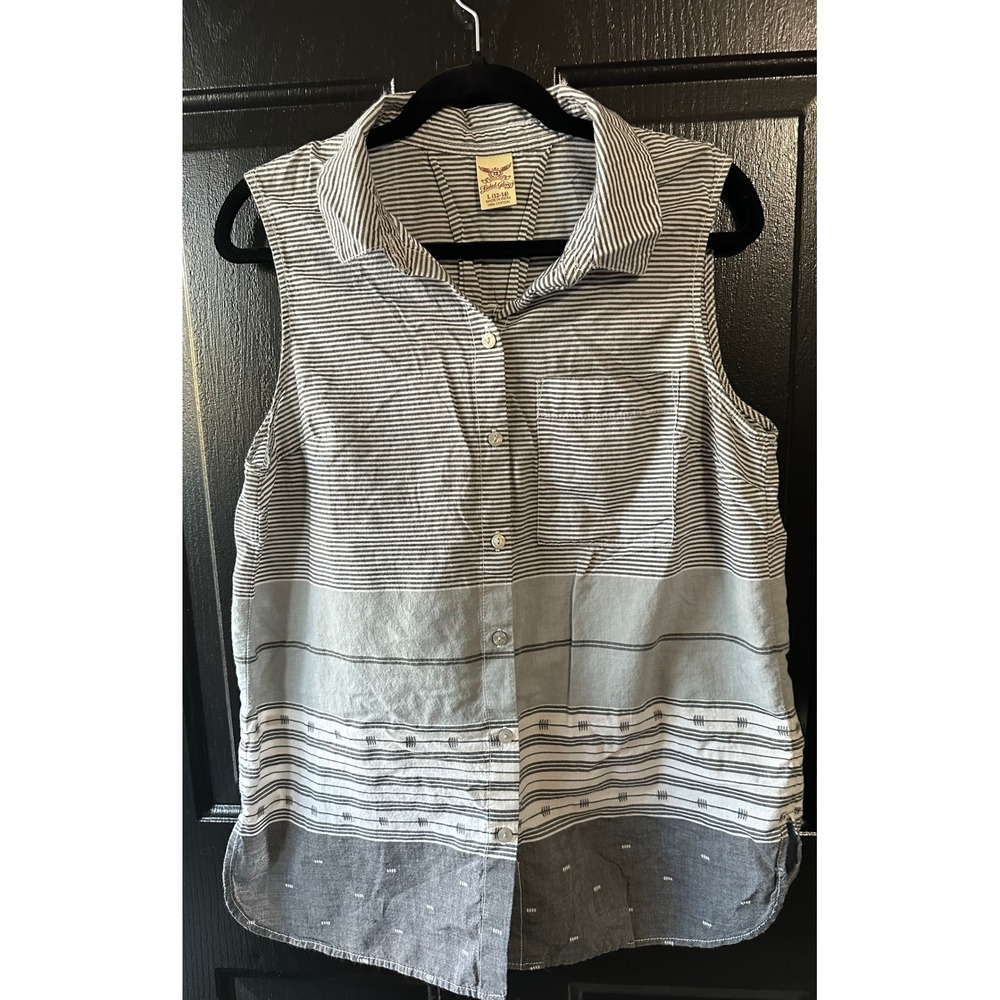 Faded Glory 100 % Cotton Sleeveless‎ Striped Button Up Shirt Size L